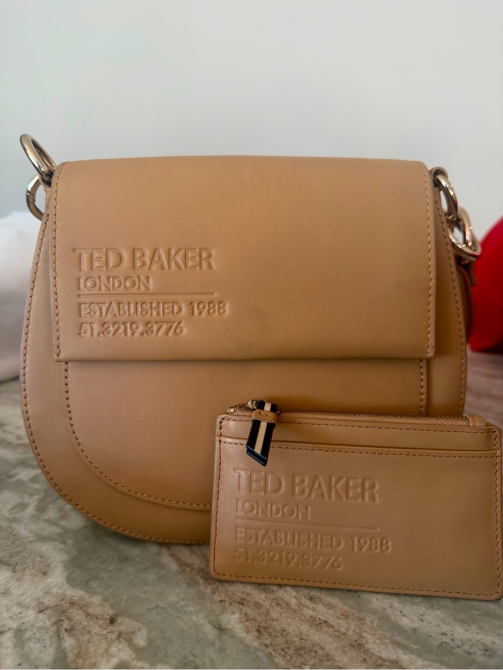 Ted Baker Tan Leather Crossbody Bag with Matching Card Case